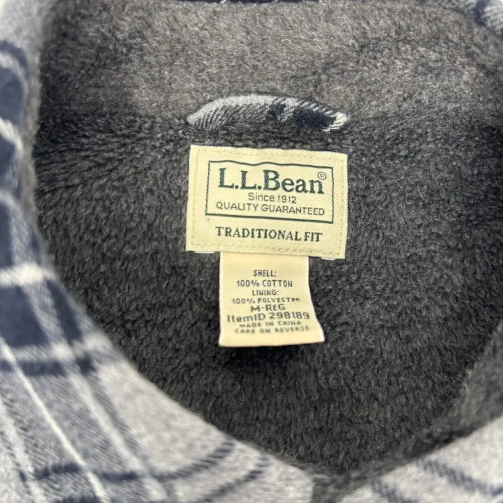 L.L. Bean Medium‎ Blue Gray Fleece Lined Thick Long Sleeve Button Up Shacket